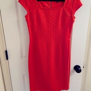 Coral Sharagano Body-Con Dress with Geometric Jacquard Cutouts, Size 4